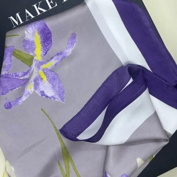 Floral Elegant Women Scarf Bandana Green Purple Vintage Silk Appaerance Top - Picture 2 of 6